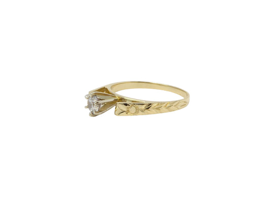 Hawaiian 14K Gold french mountain ring with 2mm band and 0.25 ct cubic zirconia.