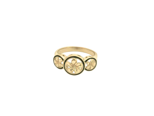 Hawaiian 14K Gold triple circle Plumeria ring with intricate design.