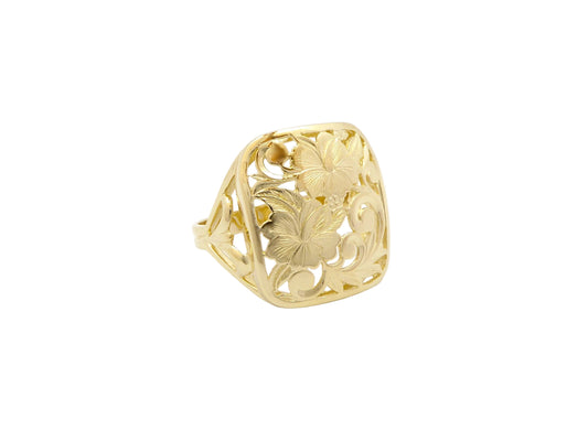 Hawaiian 14K Gold puanani ring in large size, featuring intricate design.