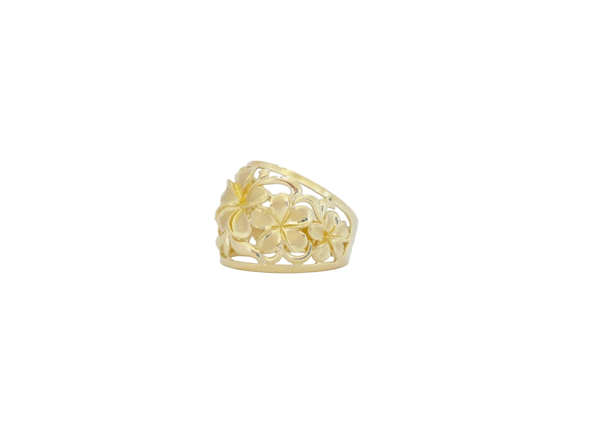Hawaiian 14K Gold five-flower ring in size 8, featuring delicate floral design and polished finish.