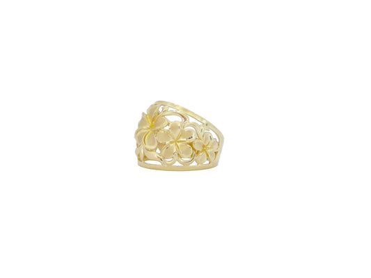Hawaiian 14K Gold five-flower ring in size 8, featuring delicate floral design and polished finish.